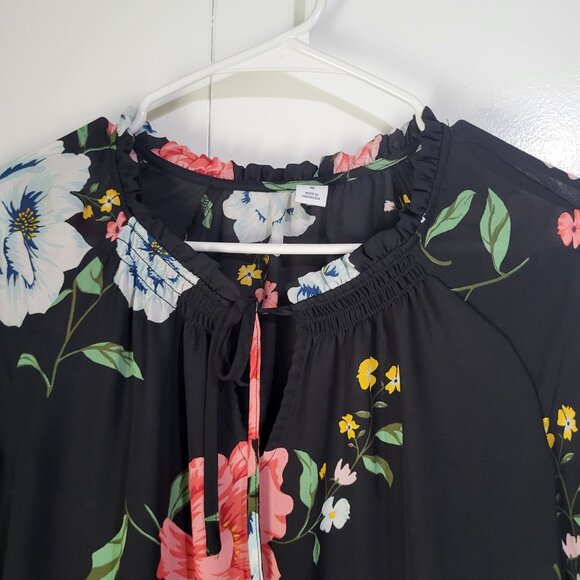 OLD NAVY FLORAL DRESS WOMENS M BLACK with Slip Ruffle Long Sleeve - Picture 4 of 10